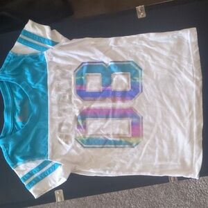 Go Team girls size S tshirt teal and white
